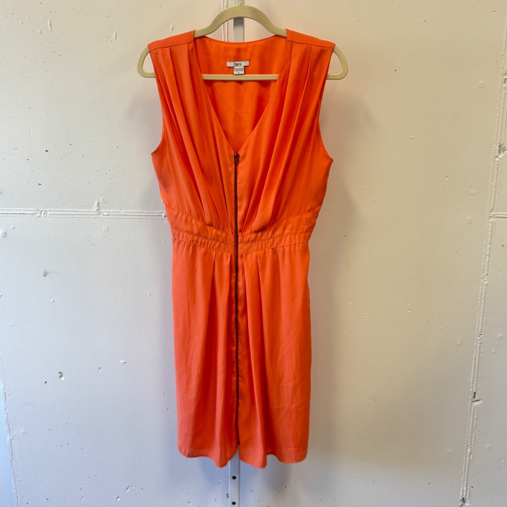 Bar III Orange Sleeveless V-Neck Zip Front Pleated Dress‎ MDW-471 Women's Large